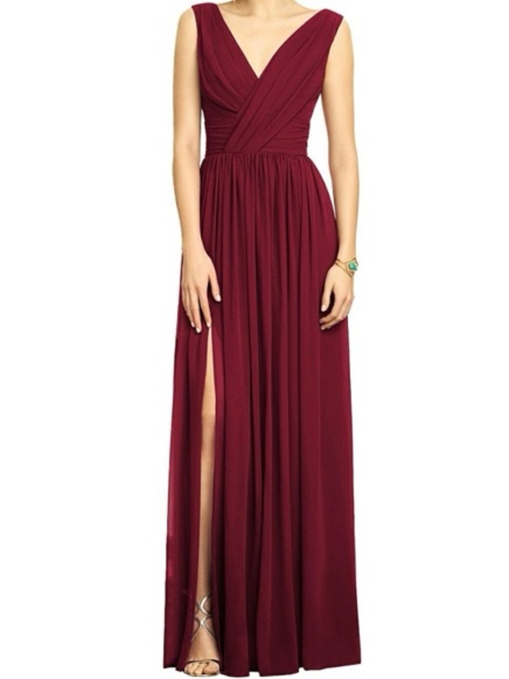 Dessy Collection 2894 Elegant V-Neck Burgundy Maxi Bridesmaid Dress Size 14